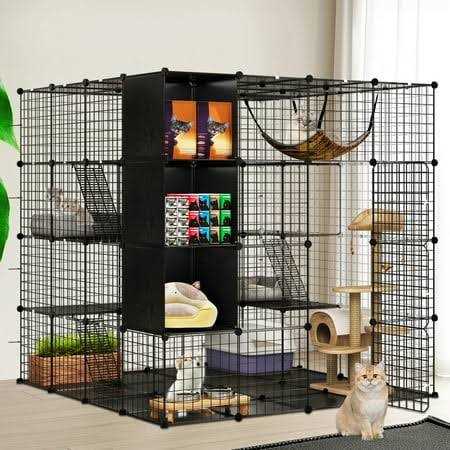 Dextrus 4-Tiers Cat Cages with Storage Cube DIY Catio Outdoor Cat Enclosures Metal Cat Playpen with Free Hammock Ideal for 1-4 Cats - Pet Supplies online store