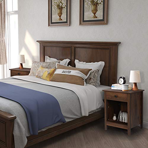 GBU Bedroom Nightstands - Set of 2 Wooden Night Stands with 3 Drawers for Home Bedside End Table Large Storage Furniture, Black Wood Grain 18.11D x 15.75W x 23.62H in