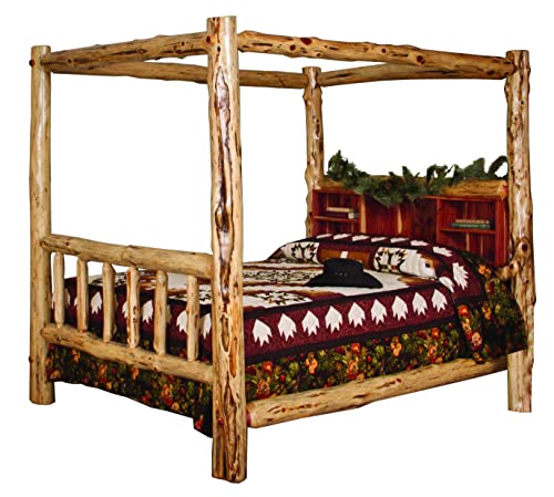 Red Cedar Log King Canopy Bookshelf Bed