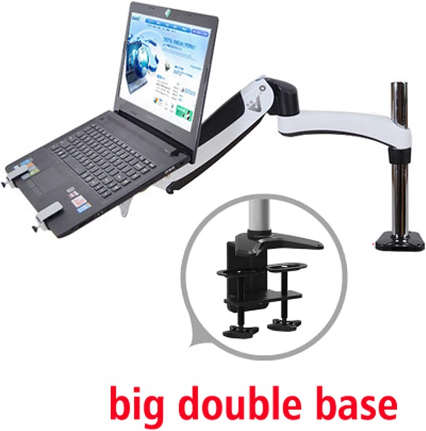GST112T-LP20 Full Motion Aluminum Strong Gas Spring Dual Arm Laptop Desktop Mount Swivel Stand Grommet Hole Clamp Notebook Tray (Color : Clamp Base) (Clamp Base)