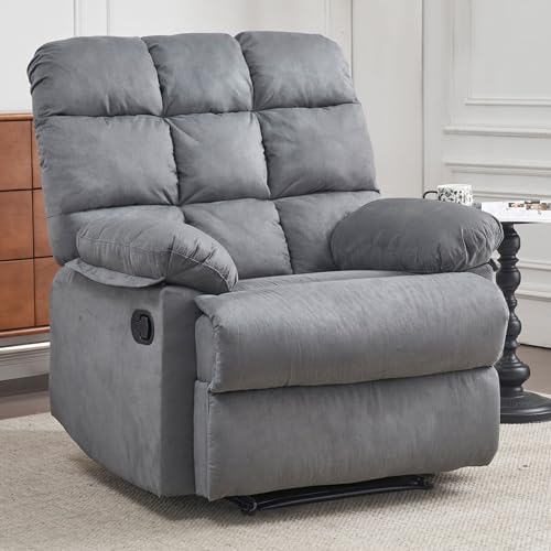 Recliner Chair for Adults, Overstuffed Large Manual Recliner, Upholstered Soft Fabric Living Room Reclining Sofa Chair(Gray)