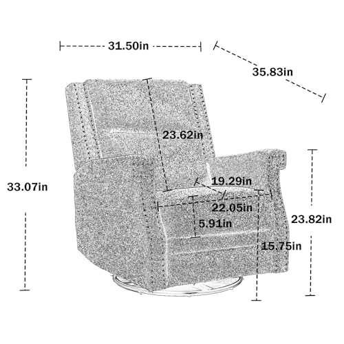 Swivel Recliner chair 360° Glider Rocking Nursery Rocking Chairs Large Push Back Chair for Living Room with High Back Adjustable Manual Rocker Reclining for Living Room, Bedroom, Office (Gray)