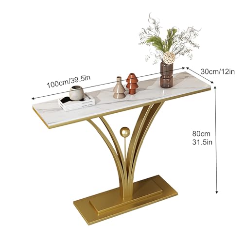 Modern Console Table with Geometric Base, Modern Console Table Foyer Hallway Table, Narrow Sofa Table for Entryway, Hallway, Living Room, Easy Assembly(Gold)