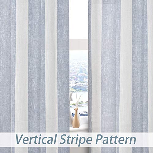 Central Park Gray White Stripe Farmhouse Curtains Semi-Sheer Rayon Blend Heavy Linen Texture Window Curtain Panel 6 Grommets Treatment for Living Room/Bedroom, Set of 2, 44