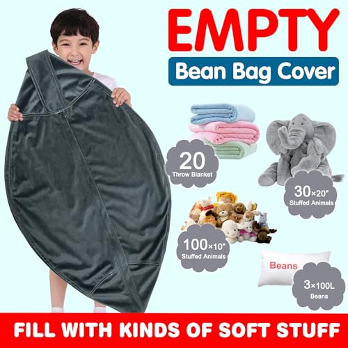 Lukeight Stuffed Animal Storage Bean Bag Chair Cover for Kids, Soccer Zipper Beanbag Chair Cover for Organizing Toddler & Kids' Rooms Plush Toys (Soccer, X-Large)