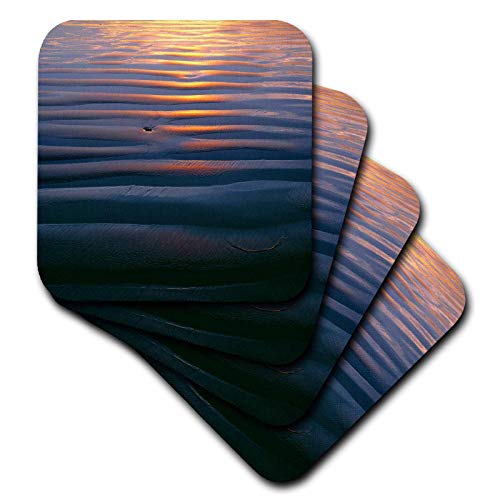 Set of 8 Ceramic Tile Coasters - USA, Oregon, Ecola SP. Sunset Defines Sand Pattern at Low Tide. Abstract