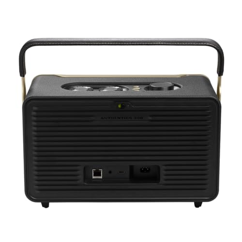 JBL Authentics 200 - Retro Style Smart Home Speaker with Built in Wi-Fi, Bluetooth and Voice Assistants, Alexa and Google Assistant, Multi-Room Playback, Automatic self tuning (Black/Gold)