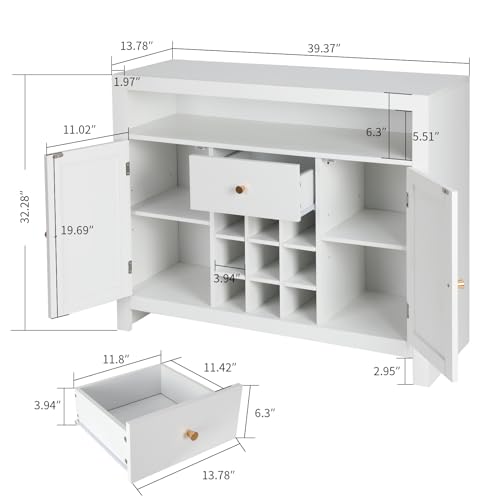 VOWNER Sideboard Buffet Cabinet with 1 Drawer and 2 Doors, Kitchen Storage Cabinet with Open Compartment & Wine Rack, Wood Coffee Bar Cabinet for Living Room and Dining Room (Black)