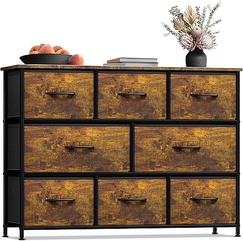 Sorbus Kids Dresser with 8 Drawers - Chest Organizer Unit with Steel Frame Wood Top & Handle, Fabric Bins for Clothes - Wide Furniture for Bedroom Hallway Kids Room Nursery & Closet