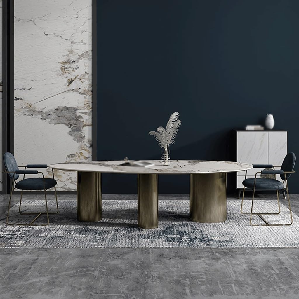 Dining Table Nordic slate dining table, simple conference table, modern oval dining table, home office desk, party game table Modern Kitchen Table