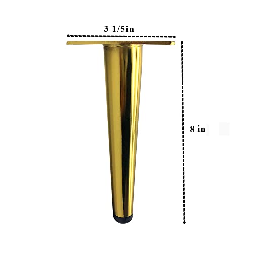 28 Inch Furniture Table Legs Golden, Steel Round Tapered Modern Coffee Table Feet, Straight Metal Furniture Leg Hardware for Cabinet and Couch, 4 Pack