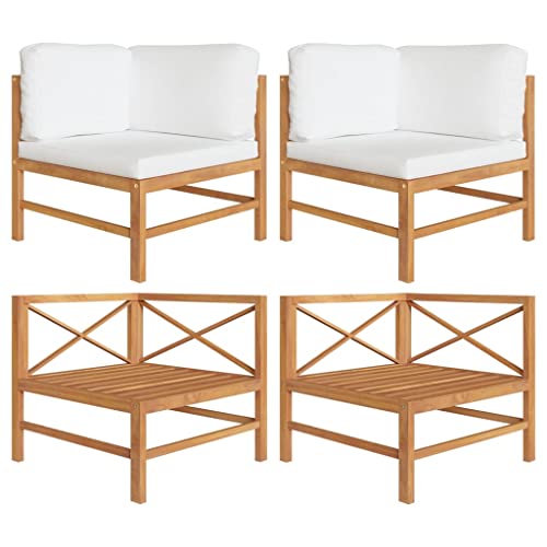 Corner Sofas 2 pcs with Cream Cushions Solid Teak Wood,Impeccable Teak Corner Sofa: Stylish Addition to Your Outdoor Retreat Outdoor Sectional Sofa Units