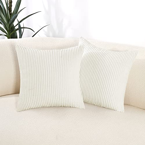 Deconovo Throw Pillow Covers, 20x20 Pillow Covers Set of 4, Corduroy Striped Decorative Home Decor Throw Pillows for Sofa Couch Bed Living Room, Prussian Blue, Machine Washable Cushion Cover Case