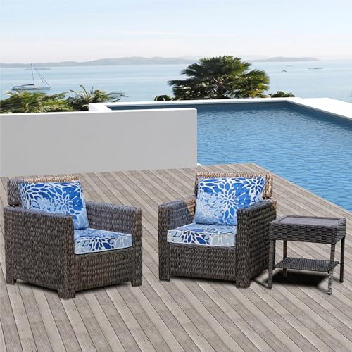 Outdoor Seat/Back Deep Chair Cushion Set for Patio Furniture - Lounge Chair Cushions with Zipper - Water-Resistant Patio Chair Cushions 22x22