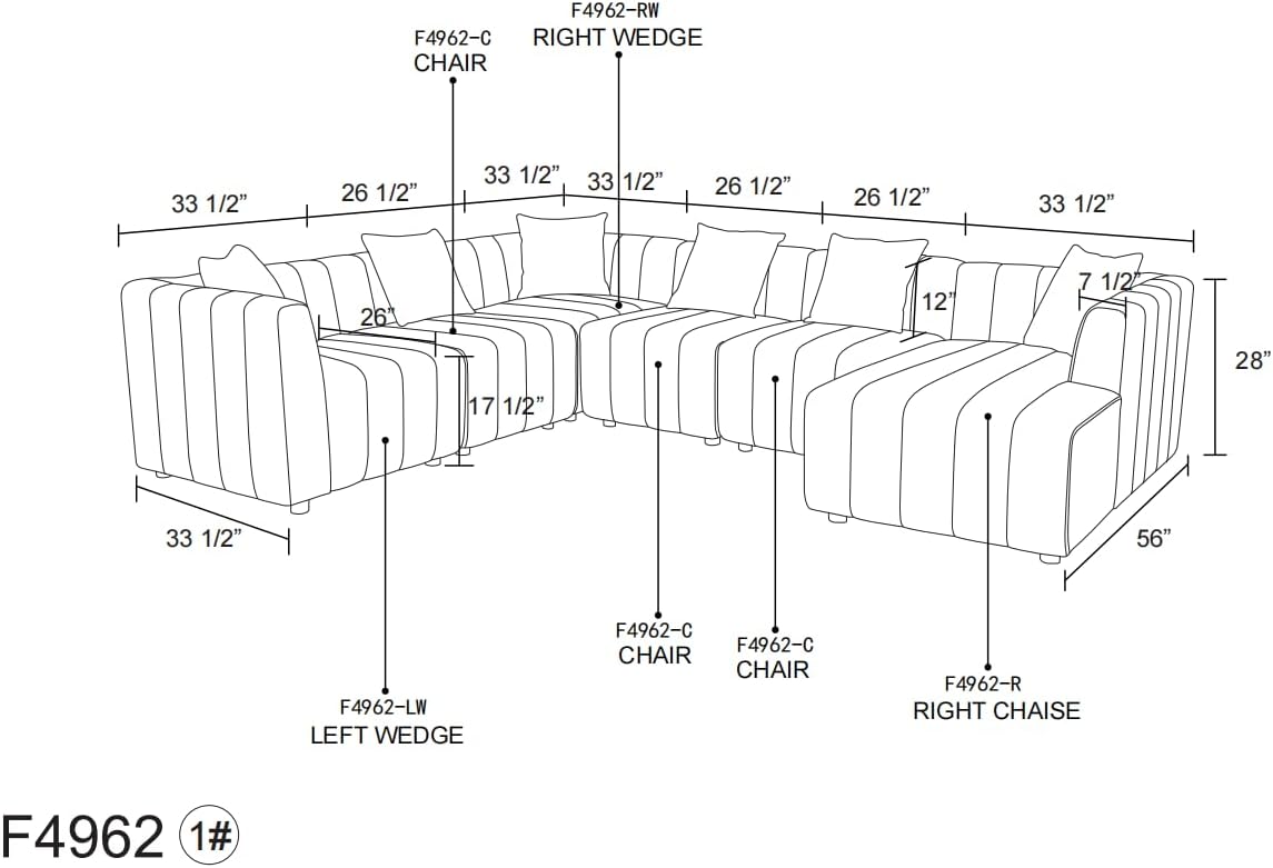 120-Inch Sectional Sofa for Living Room, 6-Pieces L-Shaped Modular Couch with Chaise, Modern Sofá Upholstered with White Microfiber Fabric, 120