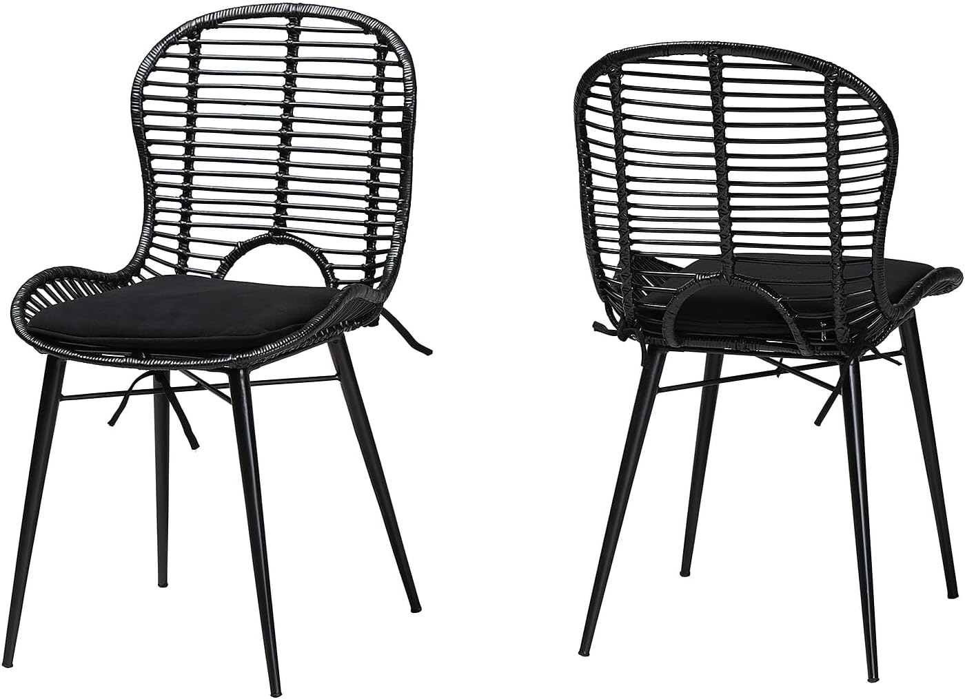 Baxton Studio Brenna Bohemian Black Finished Rattan and Metal Dining Chair