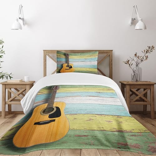 Ambesonne Adventure Bedspread Set, Camping Equipment Sleeping Bag Boots Campfire Shovel Hatchet Log Art Print, 3 Piece Decorative Bedding Coverlet and 2 Pillow Shams, Twin Size, Multicolor