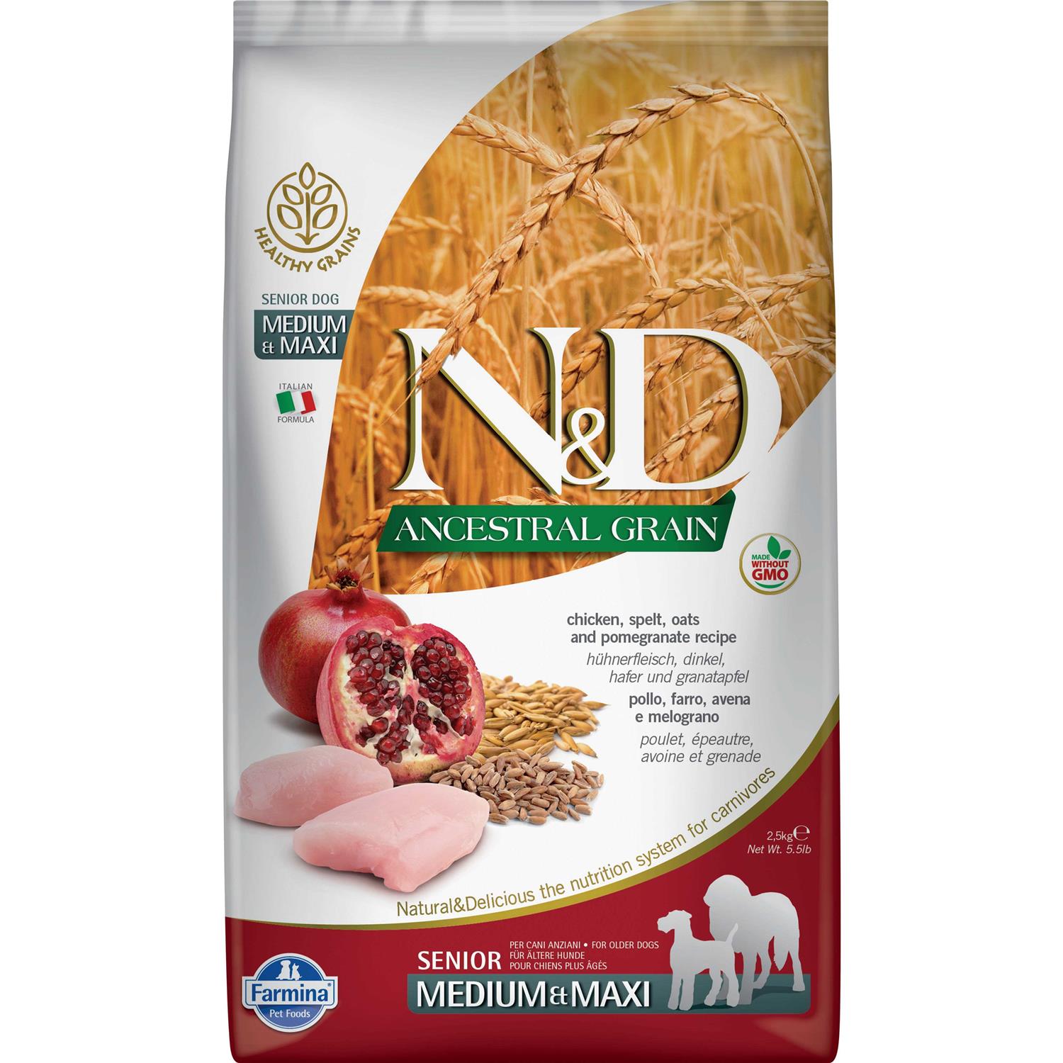 Farmina N&D Ancestral Grain Chicken & Pomegranate Medium & Maxi Senior Dry Dog Food - Pet Supplies online store