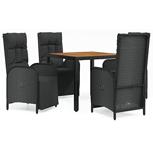 3 Piece Patio Dining Set with Cushions Black Poly Rattan, Deck dining set, Garden Table and Chairs, Outdoor Dining Ensemble for patio, garden, deck, or poolside dining and entertainment