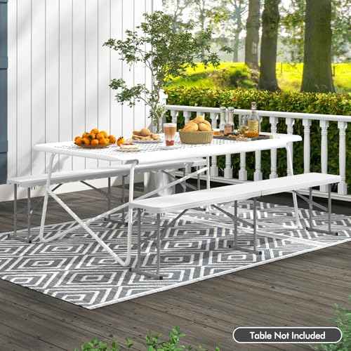 Giantex 6 Feet Plastic Folding Bench, Portable Picnic Seat for BBQ Party Camping Dining, HDPE Top, Metal Frame, Indoor Outdoor Fold-in-Half Bench for Garden Entertainment Activities Sport Events