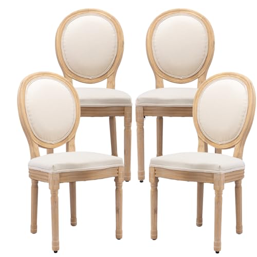 French Country Dining Chairs Set of 4，Vintage PU Leather Dining Chairs with Tufted Round Back and Solid Rubberwood Leg, Farmhouse Dining Chairs for Living Room, Kitchen, Restaurant, Black