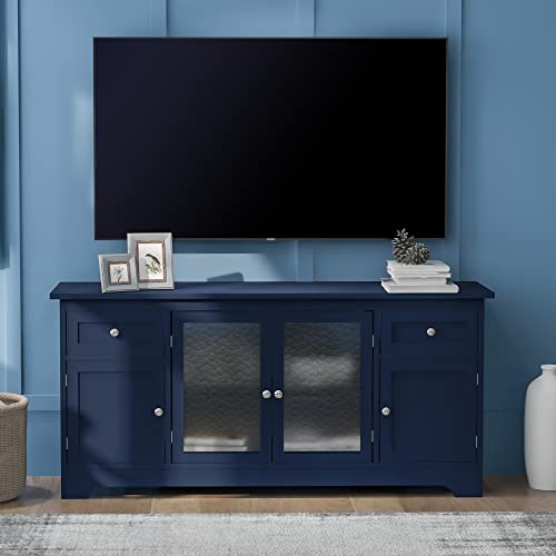 Farmhouse TV Stand Rustic Wood Media Console w/Glass Door Cabinets & 2 Drawers for TVs Up To 65