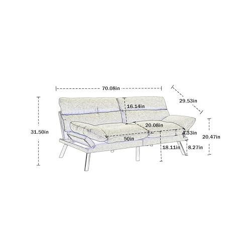 Convertible Futon Sofa Bed Couch,Morden Loveseat Sleeper Sofa Bed, Comfy Futon Couch Bed with Adjustable Backrests&Folding Armrests for Bedroom,Living room,2 Seats,Heavy Duty,Fabric (Dark Grey)