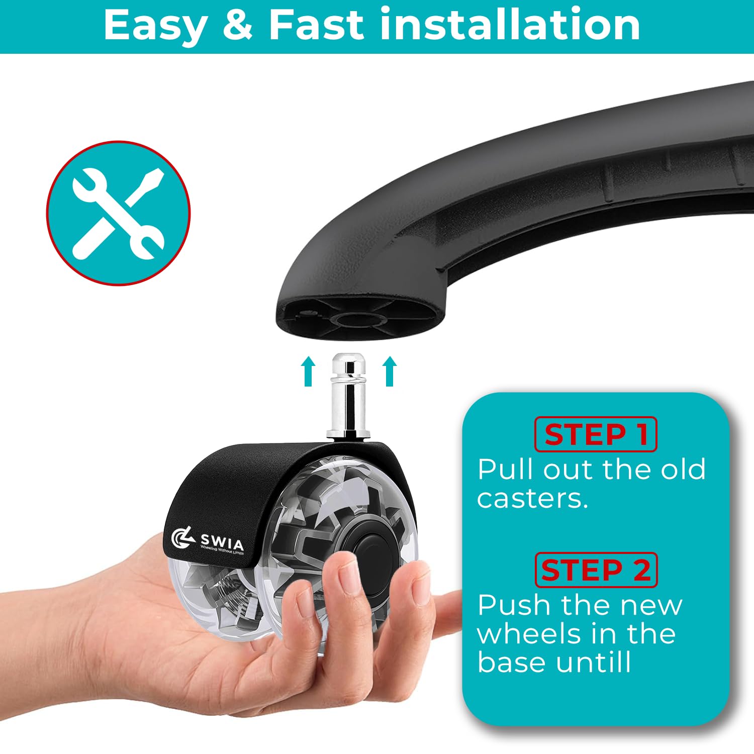 Premium 2 Inch Office Chair Caster Wheels (Set of 5) - Heavy-Duty, Smooth Rolling, Safe for All Floors, Silent and Durable Replacement for Home and Office Chairs