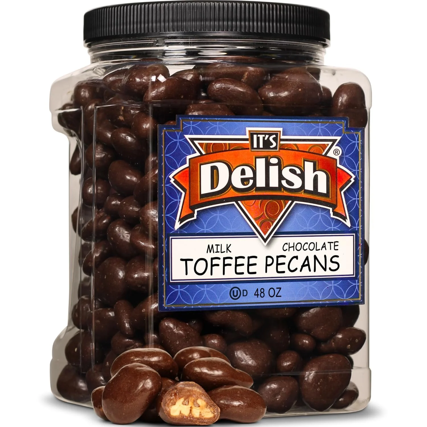 Milk Chocolate Toffee Coated Pecans by It's Delish, 48 oz Jumbo Container, Dairy Kosher Snacks