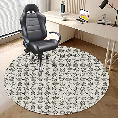 Black and White PU Leather Heavy Duty Office Chair Mat for Rolling Chairs, Various Black Dino Silhouettes Computer Chair Mat,for Rolling Chair,Large Floor Protector Dinosaur Diameter 47.2 in