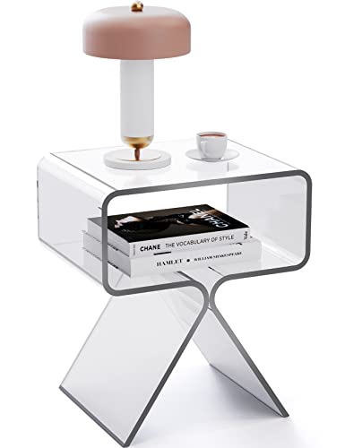 Acrylic Nightstand Side Table Modern Design Clear Home Decor Display End Table for Living Room (Green)