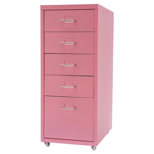 DNYSYSJ Metal File Storage Cabinet, Storage Cabinet with 5 Drawers, 5-Drawer Storage Cabinet with Wheels for Home Office (Pink)