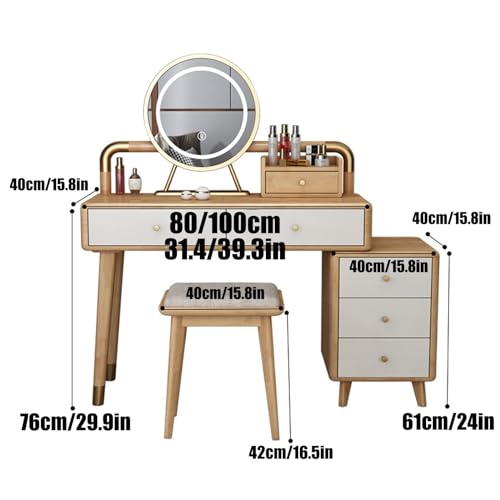Makeup Vanity Table, Large Vanity Set Vanity Desk with Lots Storage, 3 Lighting Modes, Brightness Adjustable, for Bedroom (31.4/39.3in L) (Color : E-100cm/39.3in)