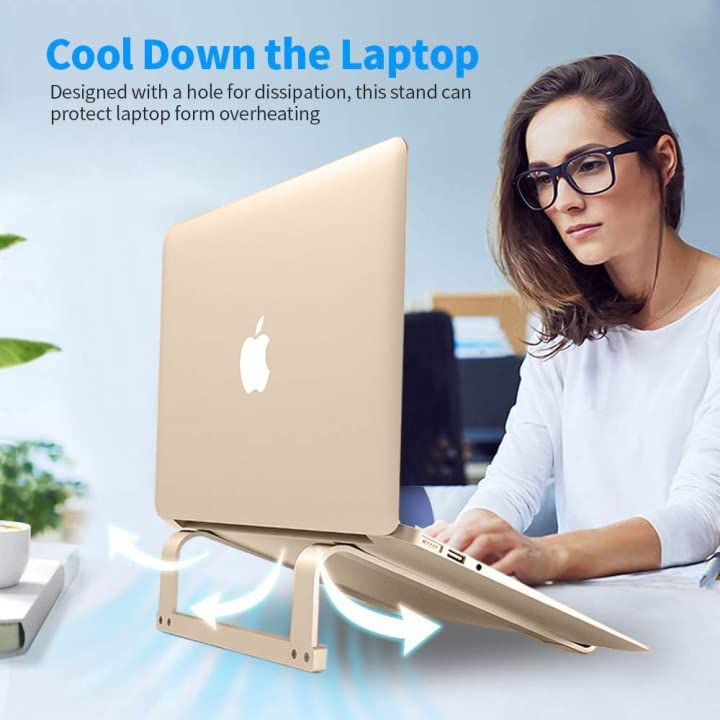 Laptop Stand for Desk，Stable MacBook Pro Stand，Ergonomic Aluminum Computer Riser for 12 13 15 16.2 inch ，Computer Cooling Stand for Mac MacBook Pro Air,HP, Dell, More PC Notebook (Gold)