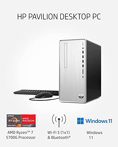 HP 2022 Newest Pavilion Desktop PC, AMD Ryzen 7 5700G (Beat i7-10700, 8 Core, 4.5GHz), 64GB RAM, 2TB SSD + 1TB HDD, Wi-Fi 5, Bluetooth, 9 USB Ports, Pre-Built PC Tower, Windows 11 Bundle with JAWFOAL