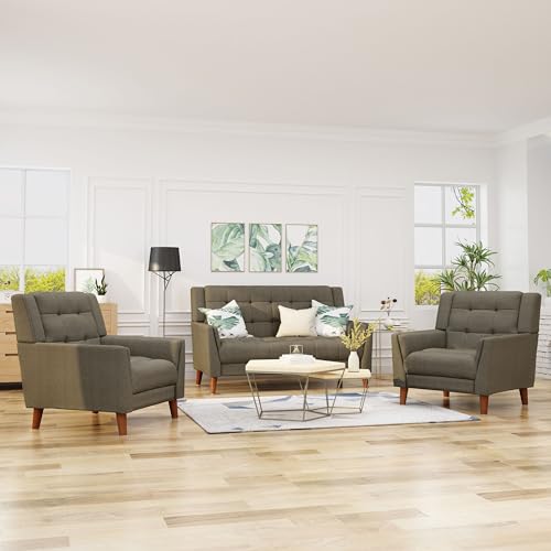 Christopher Knight Home Evelyn Mid Century Modern Fabric Arm Chair and Loveseat Set, Mocha