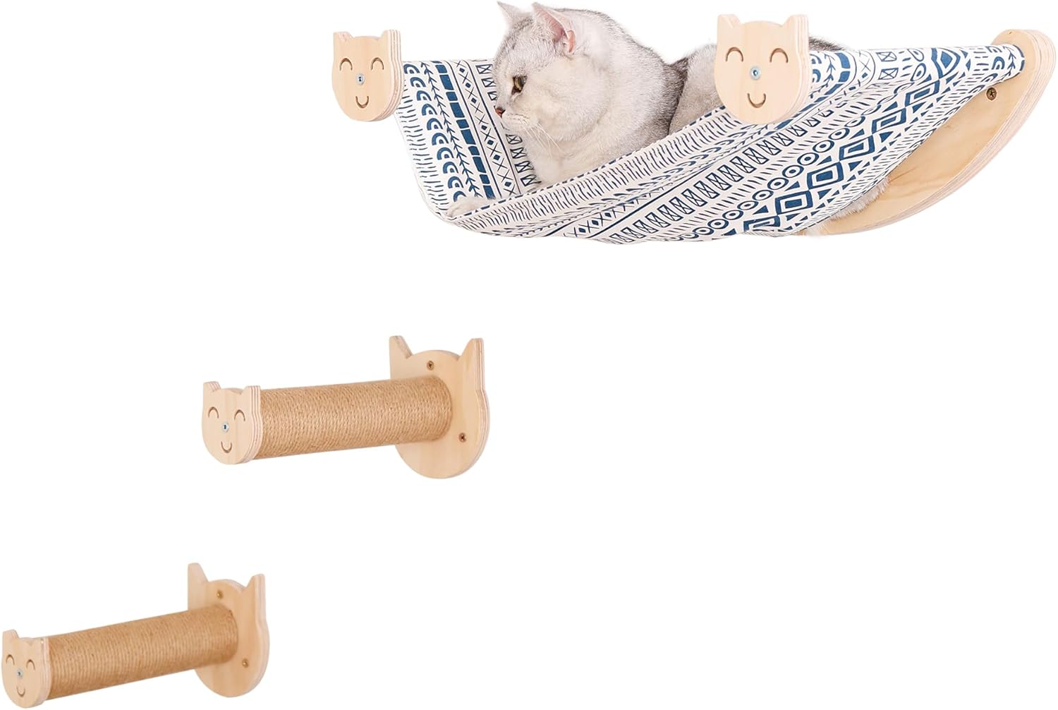 Cat Furniture, Cat Wall Perch, with 2 Cat Step 2 Fabrics for Hammock - Cat Bed Wall Mounted - Cat Shelves and Perches for Wall - Climbing for Cats