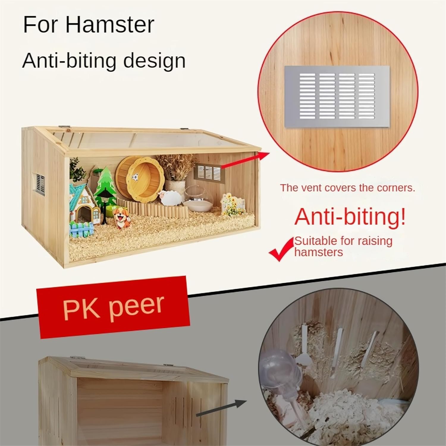 32 Inch Wooden Hamster Cage with Acrylic Sheets – Large Habitat for Hamsters, Rats, Gerbils, and Guinea Pigs - Openable Top and Solid Built Cage Design The Vents are Anti-bite