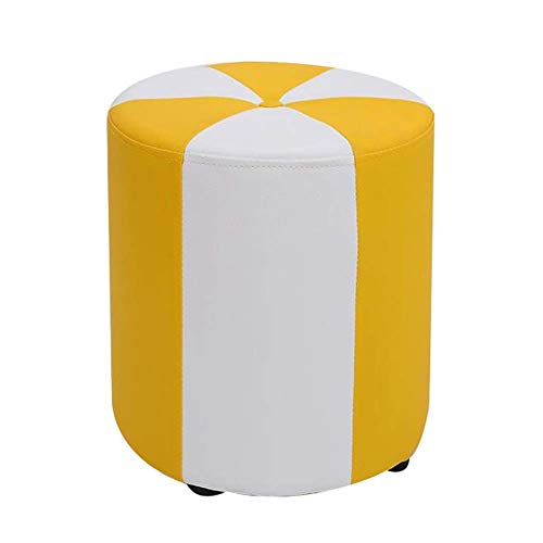 Footstool Ottoman Foot Stools Round Pouf Ottomans Small Bench Footstool Sofa Stool Makeup Stool Footrest Foot Rest Leather Home Living Room,2 Sizes,9 Colors (Color : Green, Size : 31x40cm) (Yellow 31