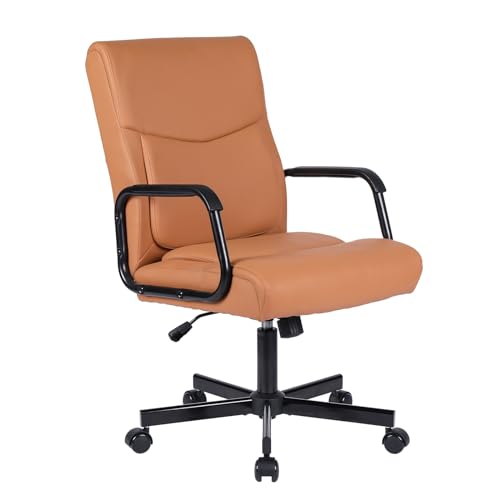 Mid Back Office Chair, Adjustable PU Leather Executive Office Chair, Ergonomic Rolling Swivel Task Computer Chair with Armrest and Castersfor Home Office Use (Gray)