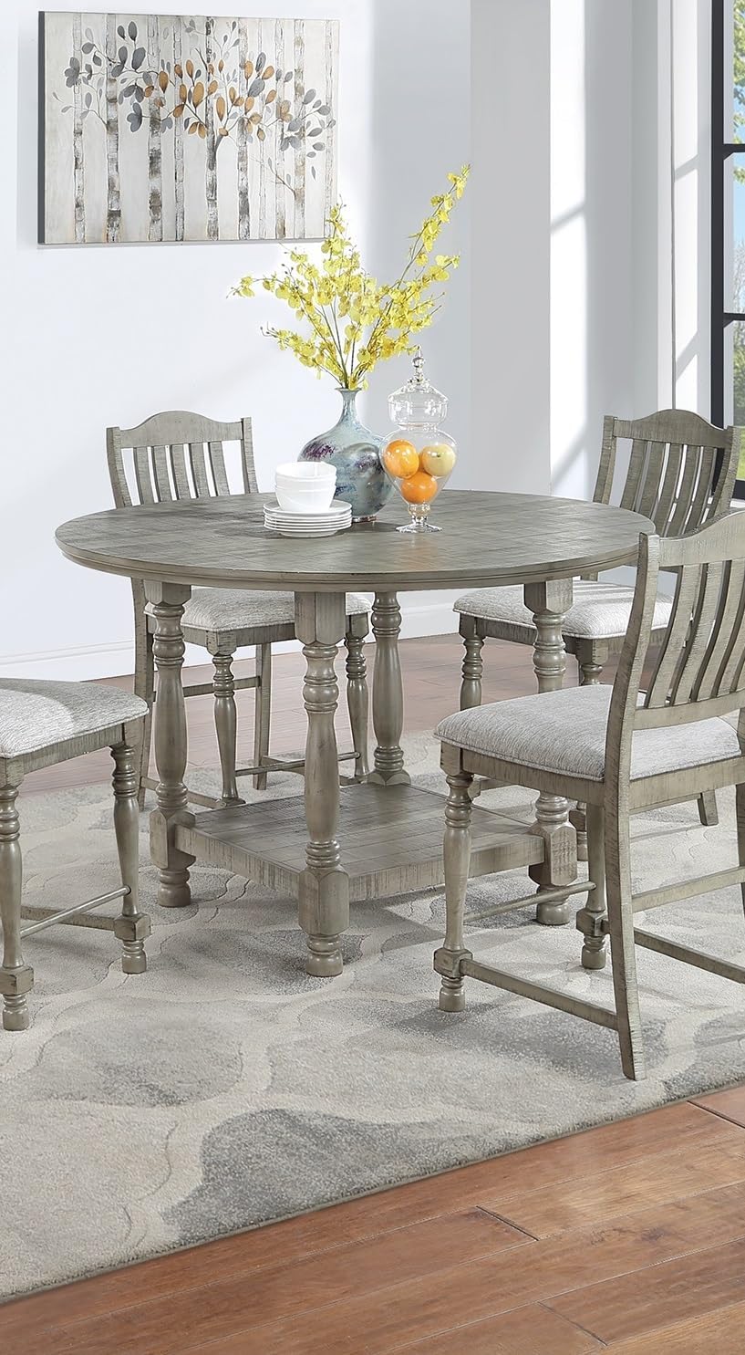 Light Grey Dining Table Round Dining Table 1pc Table Only Open Shelf Acacia Veneer Dining Room Furniture
