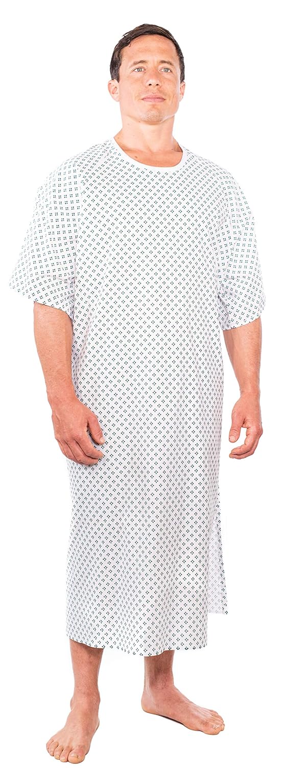 Pack of 4-Unisex Hospital Gowns -3X- Blue/Green Squares Print