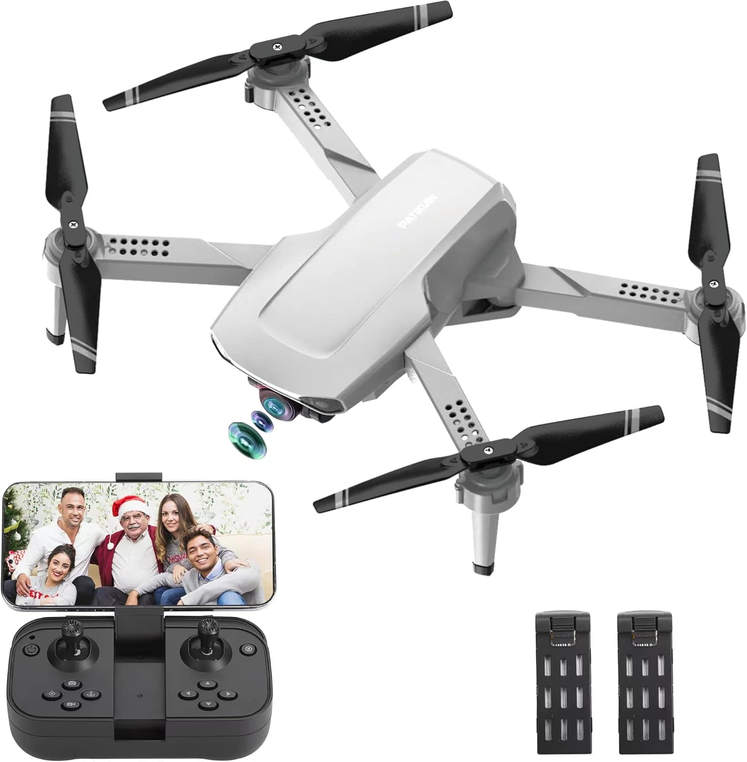 Drone with Camera for Adults, Patikuin S300 HD 1080P FPV Drones for Adults Kids, Foldable RC Quadcopter Drone for Beginners with 5GHz FPV Transmission, TF Card Slot, Gesture Control, Gravity Sensor, Altitude Hold, 3D Flip, Trajectory Flight, 2 Batter