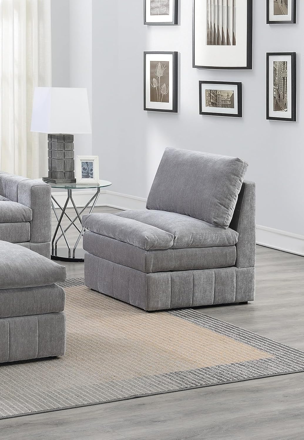 1pc Armless Chair Modular Plush Chair Sectional Sofa Living Room Furniture Granite Morgan Fabric- Suede