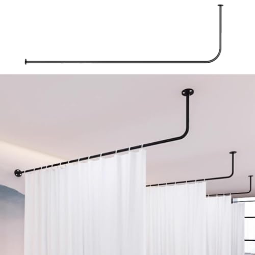 Room Divider Black Modern Fitting Room Divider, Wall Mount Metal Support Rod & Curtain, Heavy Duty Decor Privacy Cubicle Drapes for Bedroom Living Dining (Size : 200cm(6.6ft))