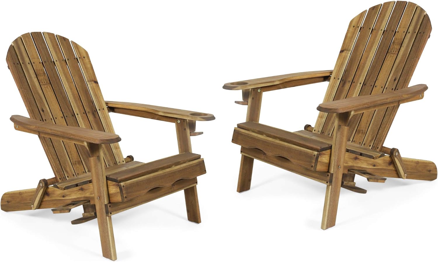 Christopher Knight Home 2-pc Acacia Wood Folding Adirondack Chair Set & Acacia Wood Side Table, Natural Finish