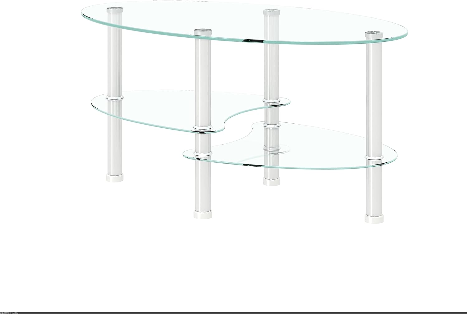 Transparent Oval Glass Coffee Table Modern Table with Stainless Steel Leg Tea Table
