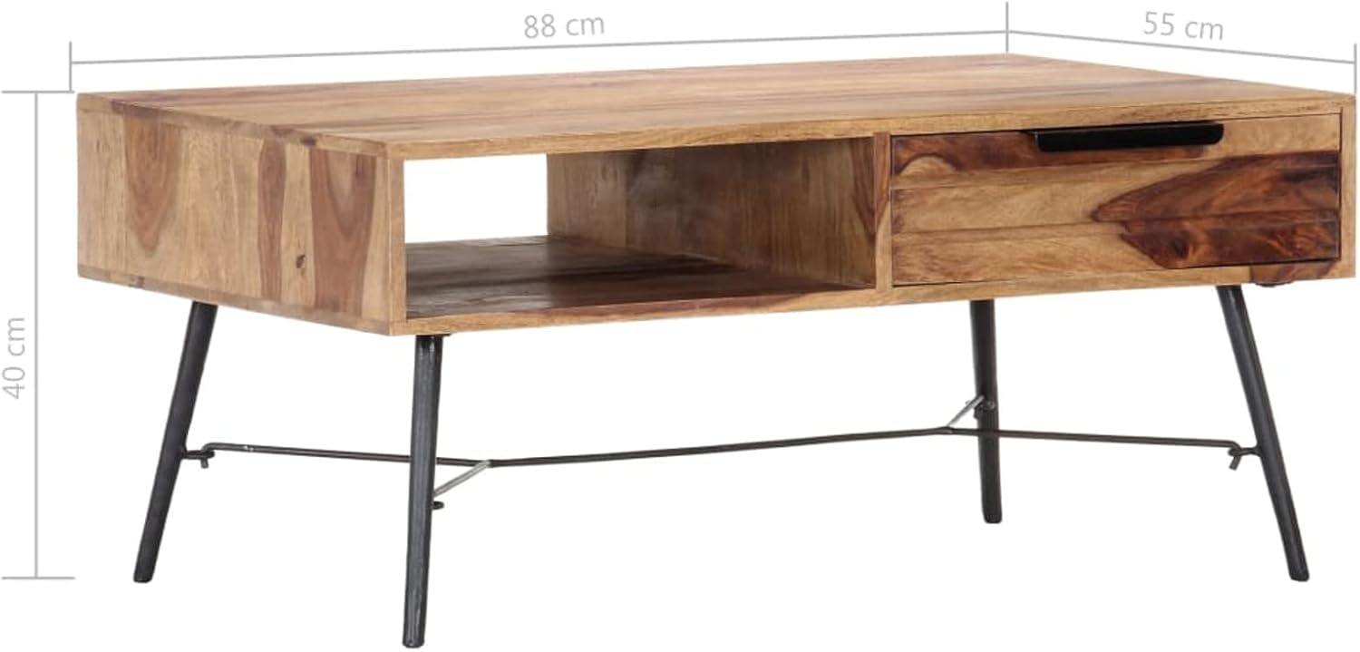 Tidyard Coffee Table with Storage Drawer and Compartment Sheesham Wood Sofa and Couch End Side Table for Living Room, Home Furniture 34.6 x 21.7 x 15.7 Inches (L x W x H)