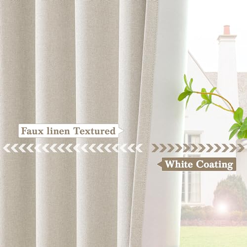 Linen Texture 100% Blackout Curtains 96 inches Long for Bedroom Living Room Darkening Full Black Out Rod Pocket & Back Tab Thermal Insulated Home Decor Window Drapes，2 Panels Set，Grey