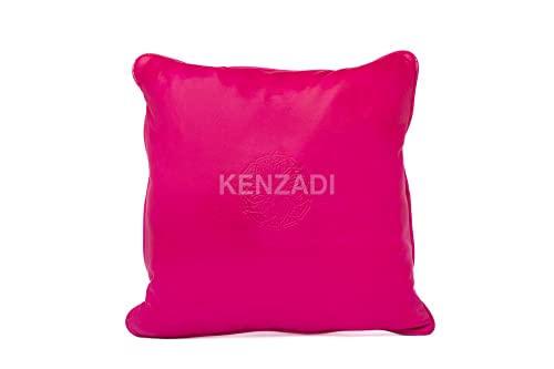 Moroccan handmade Leather Pillow cases for living room, sofa and bed, Cushions and Solid Luxury Pillowcases, Decorative Leather Throw Pillow Covers 16 x 16 In (Yellow)